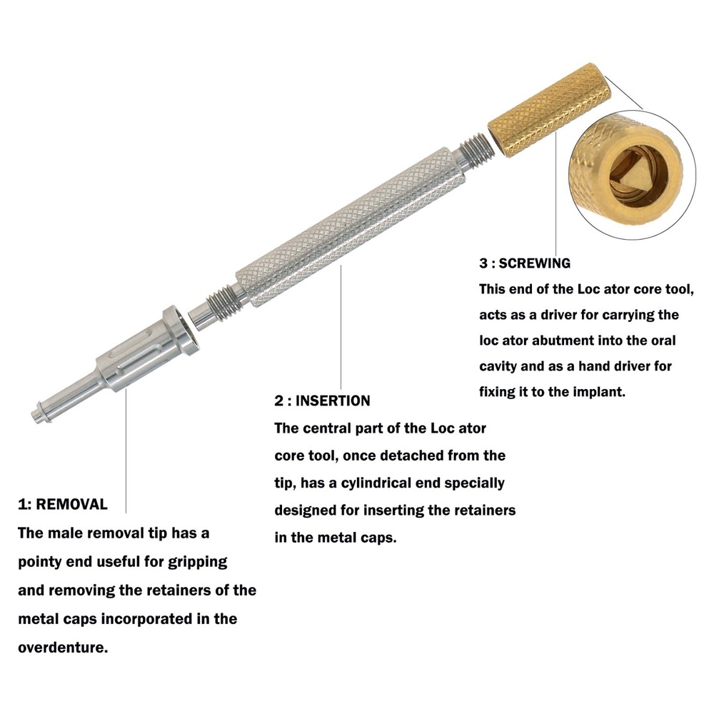 Dental Universal Retention Cap Insertion Extraction Overdenture Remove Core Tool