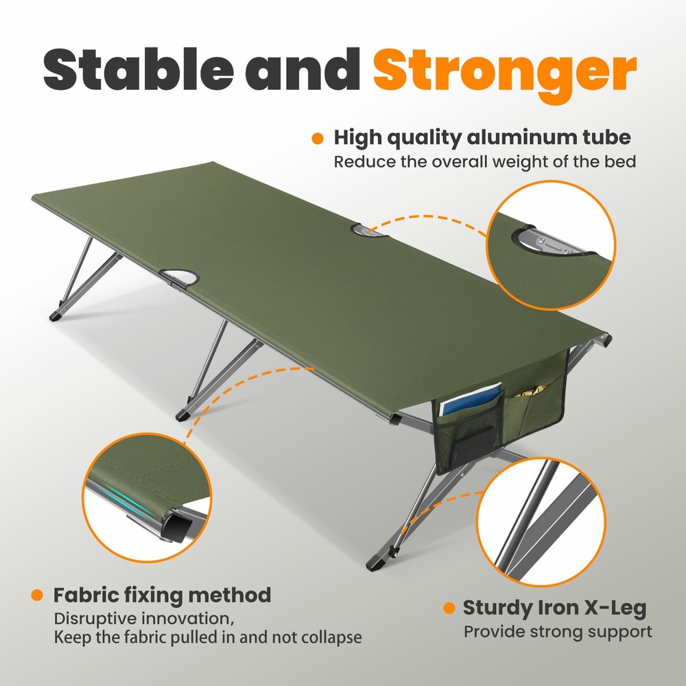 Oversized Camping Cot for Adults - Non-Assemble Folding Camping Bed Extra Wid...