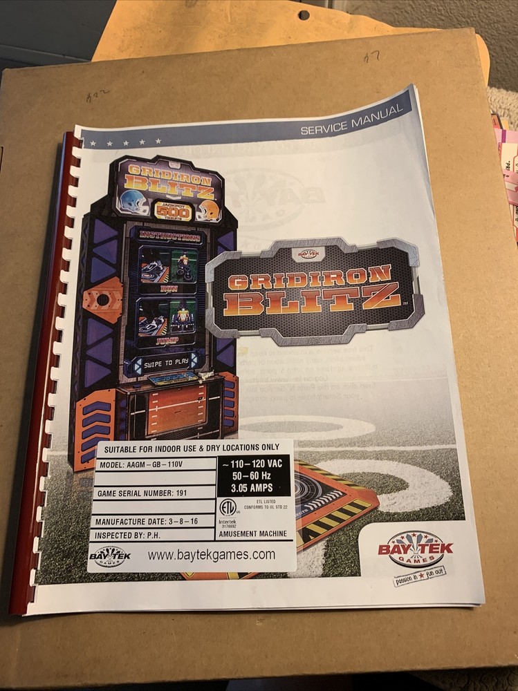original  arcade  Video game owners manual Bay Tek Gridiron Blitz