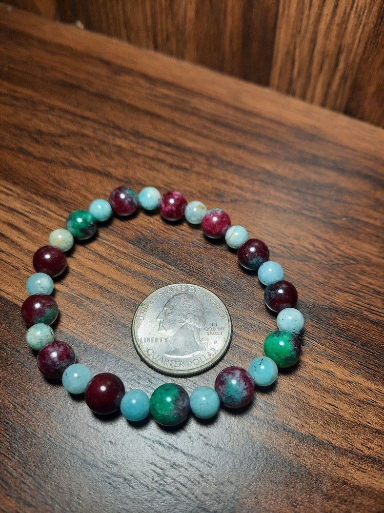 Ruby zoisite x amazonite Crystal beaded bracelet handmade