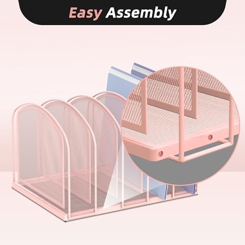 File Organizer - 5-Section Mesh Desktop File Sorter, Upright File Folder