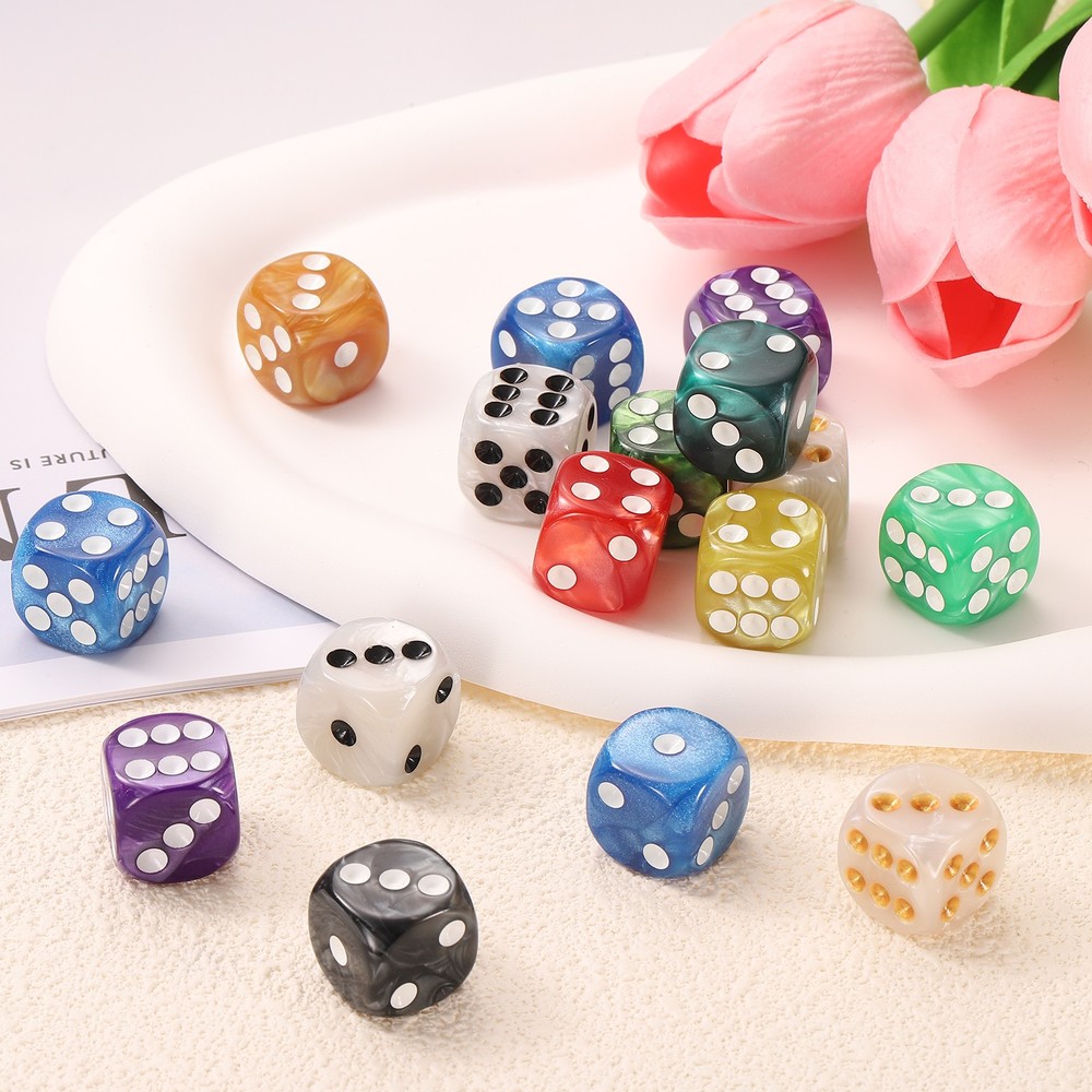 10pcs D6 Acrylic Dark Green Dice, 6 Colored Faces, Pearl Pattern