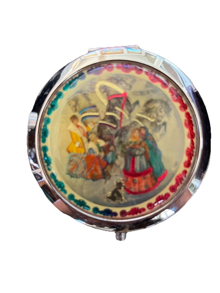 Russian Soviet Design Double Mirror Compact Horses, Kitten CCCP Etched on Bottom