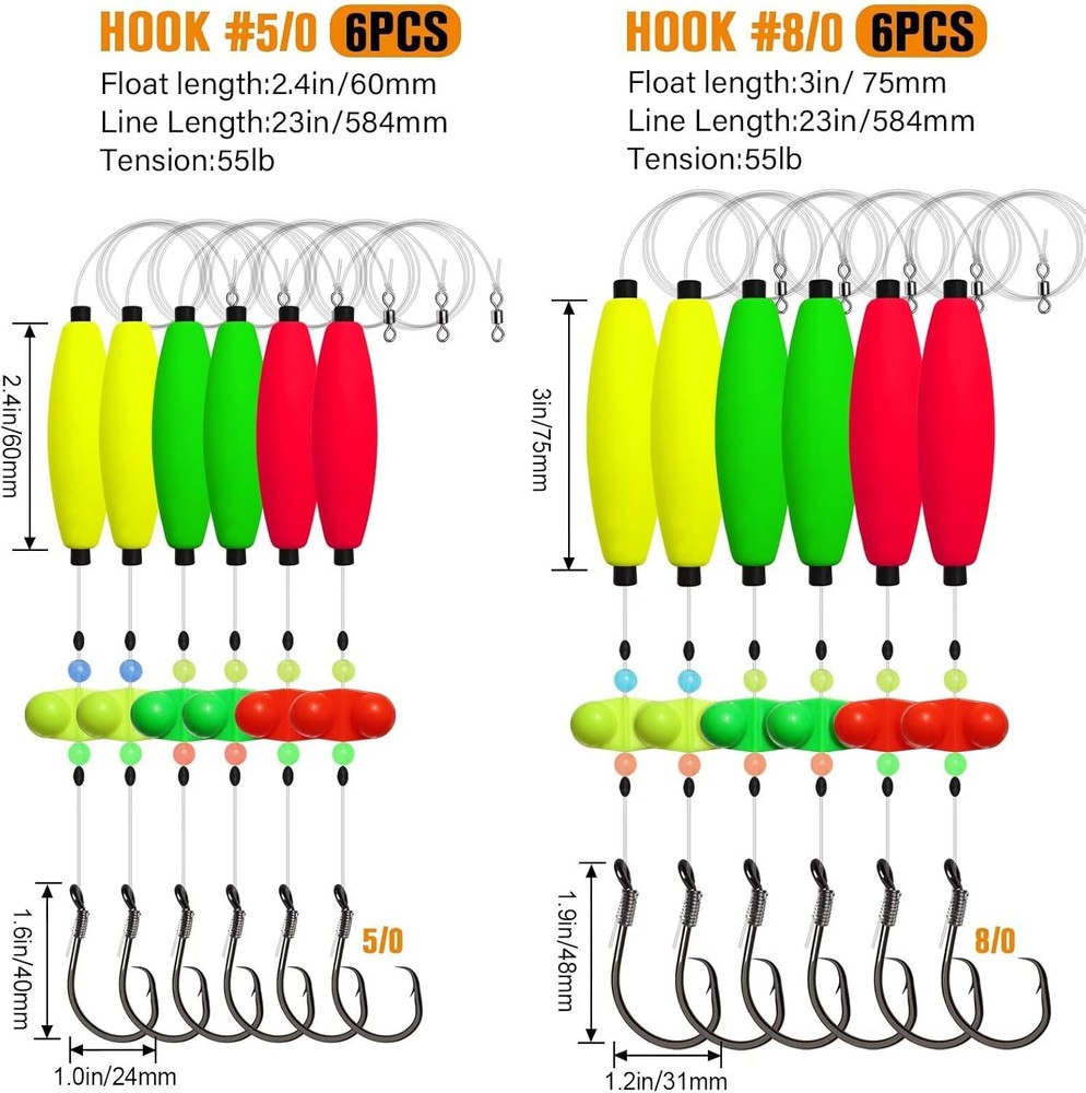 Dovesun Catfish Rigs Santee Rig Float 23", Cigar Float-5/0Hook * 6PCS