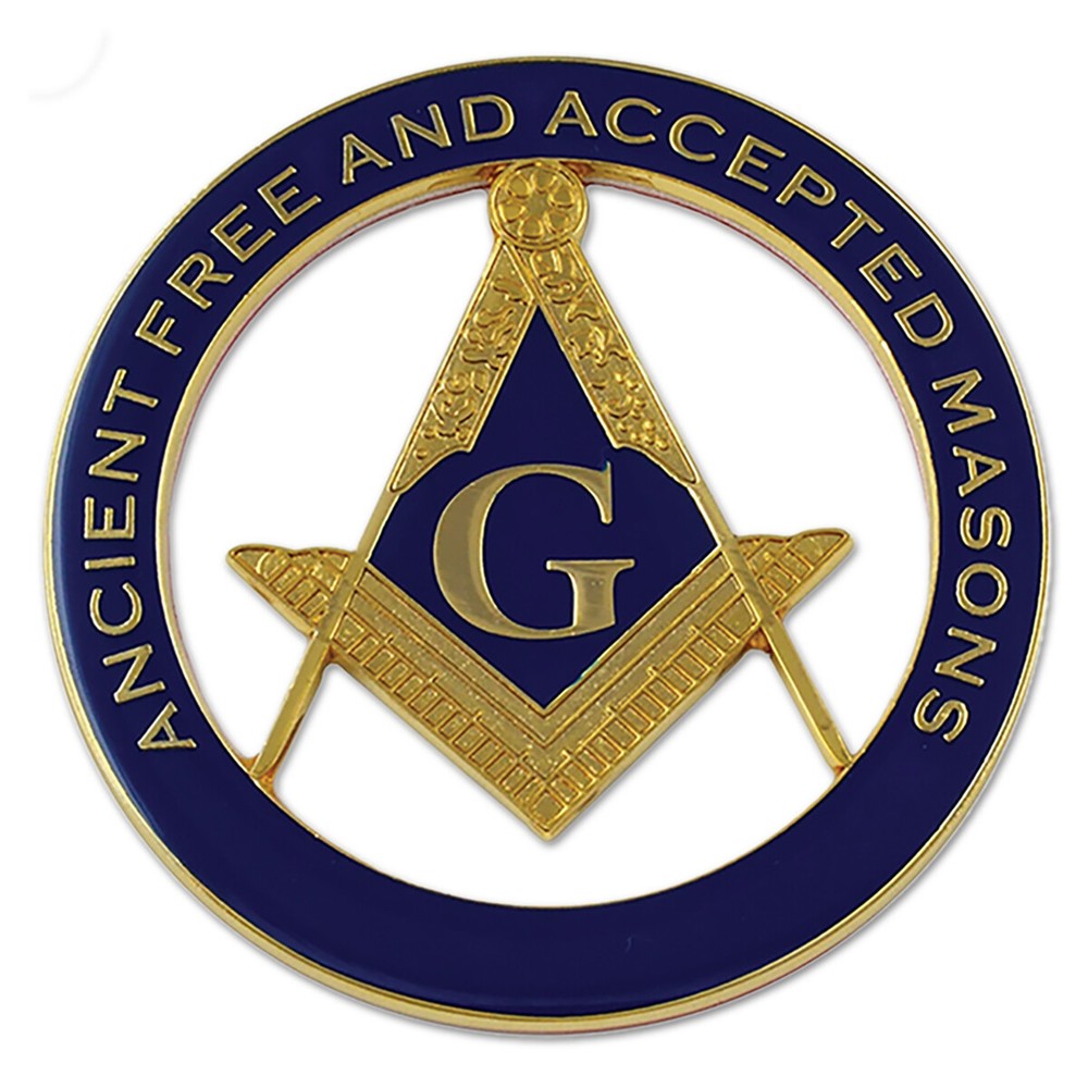 AF&AM Square & Compass Round Masonic Auto Emblem - [Blue & Gold][3'' Diameter]