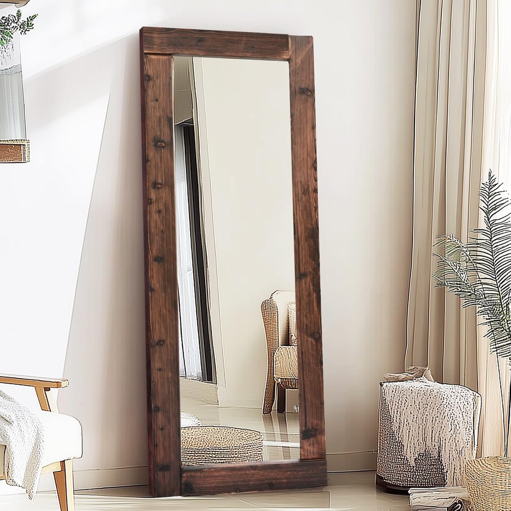 Full Length Mirror 65"x24" – Solid Wood Frame, HD Tempered Glass, Wall Mounte...