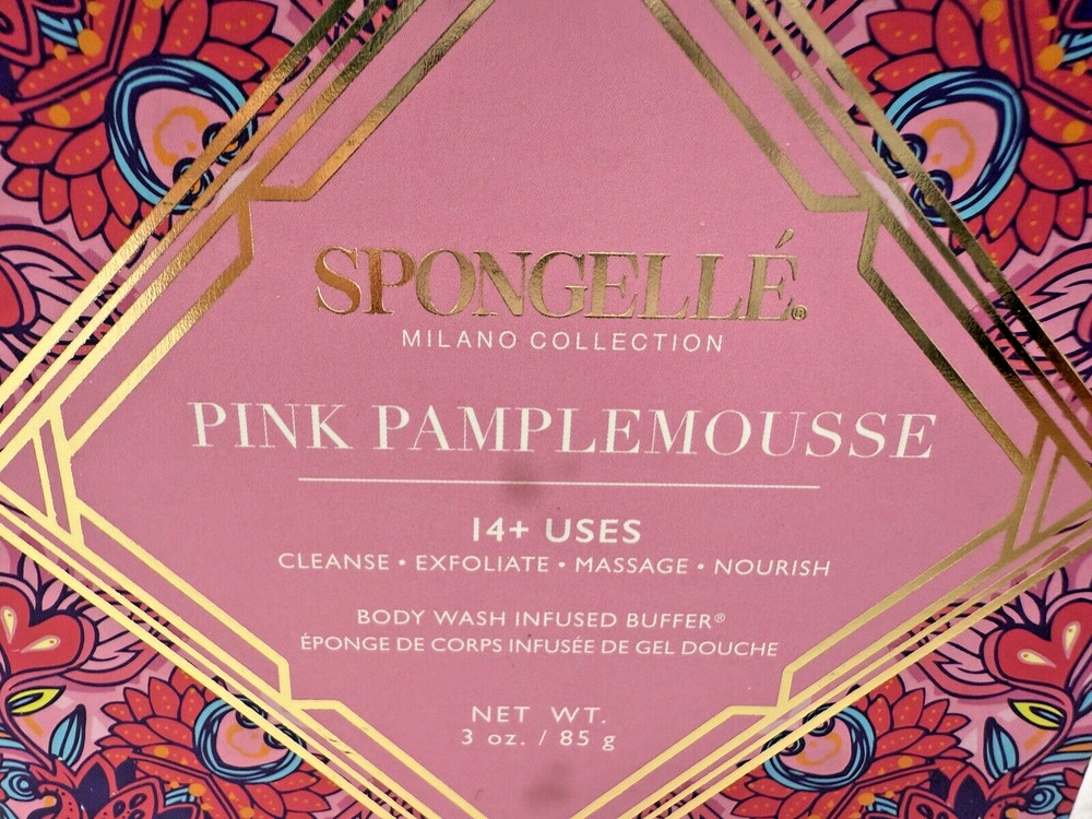 Spongelle PINK PAMPLEMOUSSE Infused Bath Sponge Buffer Grapefruit Rose Amber 3oz