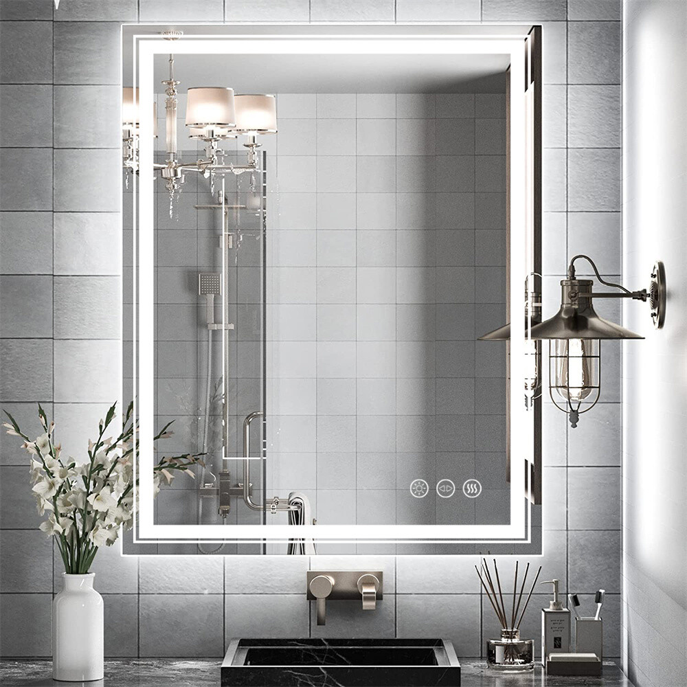 15-47" Large LED Bathroom Mirror Lighted Vanity Wall Makeup Touch Button Fogless