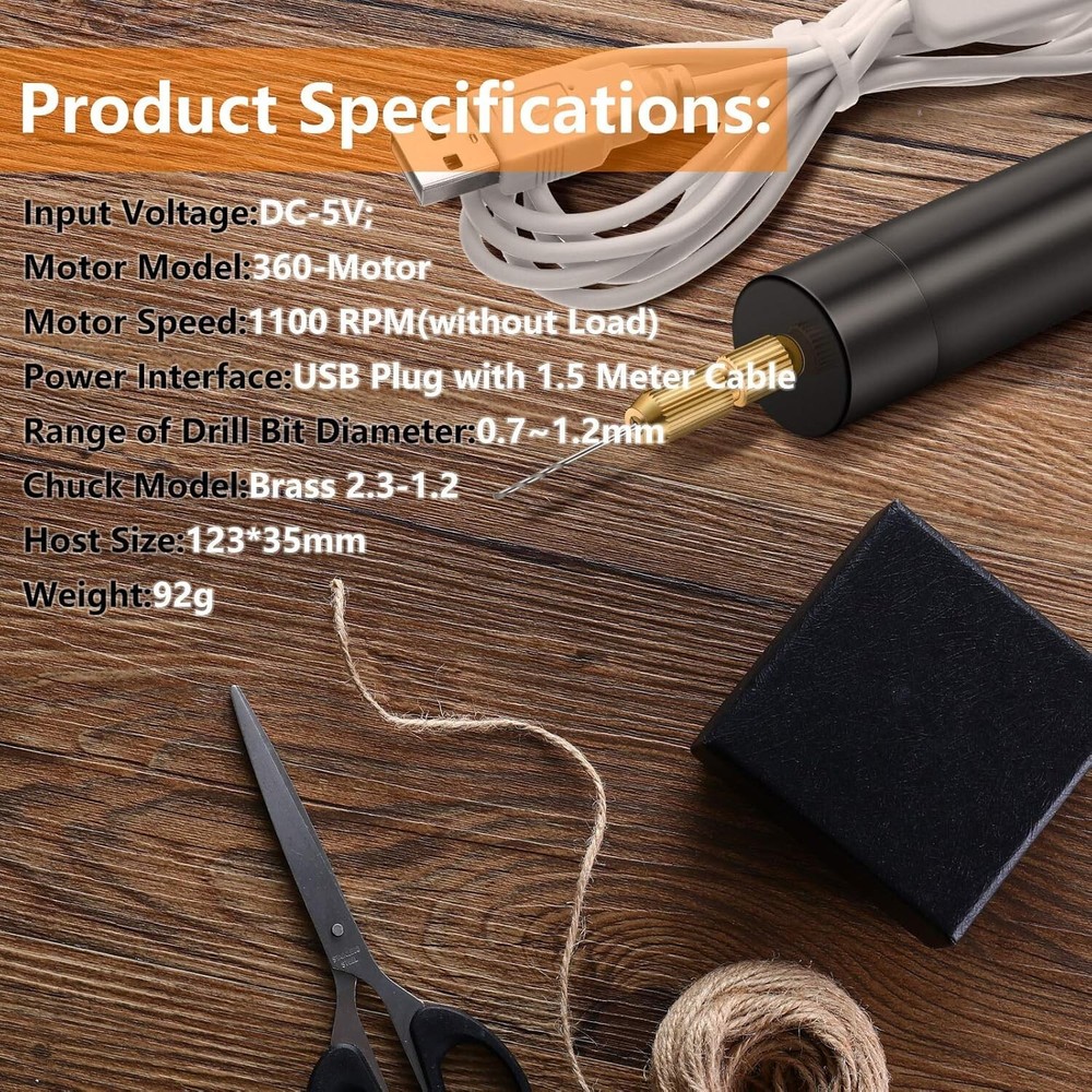 Versatile Electric Drill Kit with 8 Fine Bits for Resin and Polymer Projects