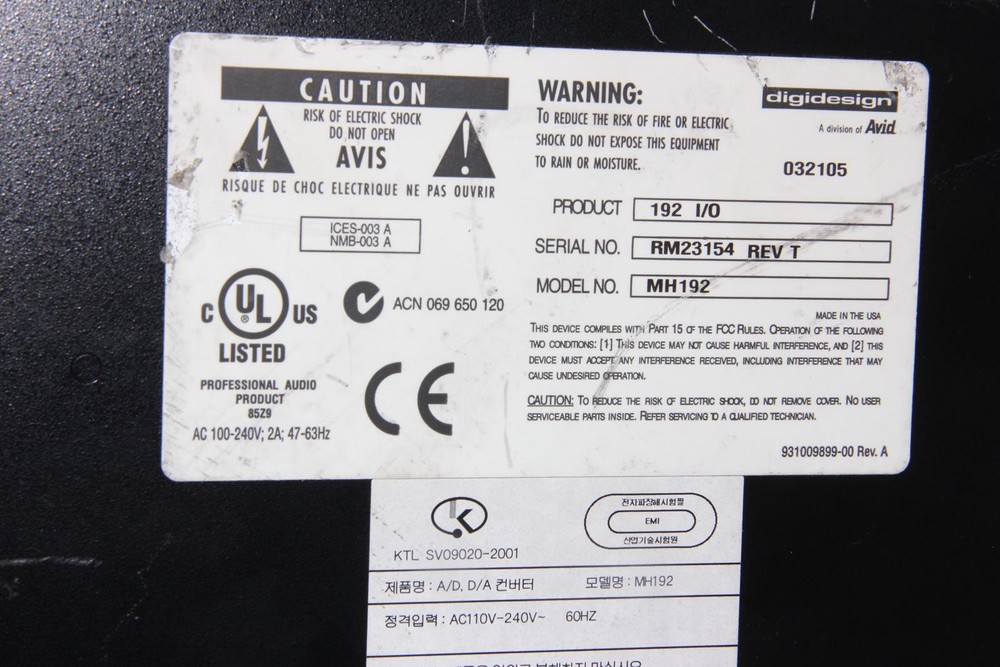 DIGIDESIGN MH192 Digital Audio Interface with Analog Input & Digital I/O