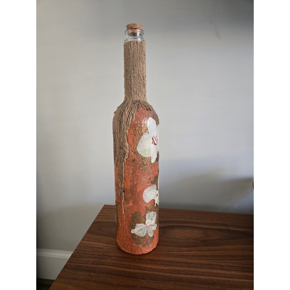 Handmade Papier Mache Applique Collage Decorative Bottle
