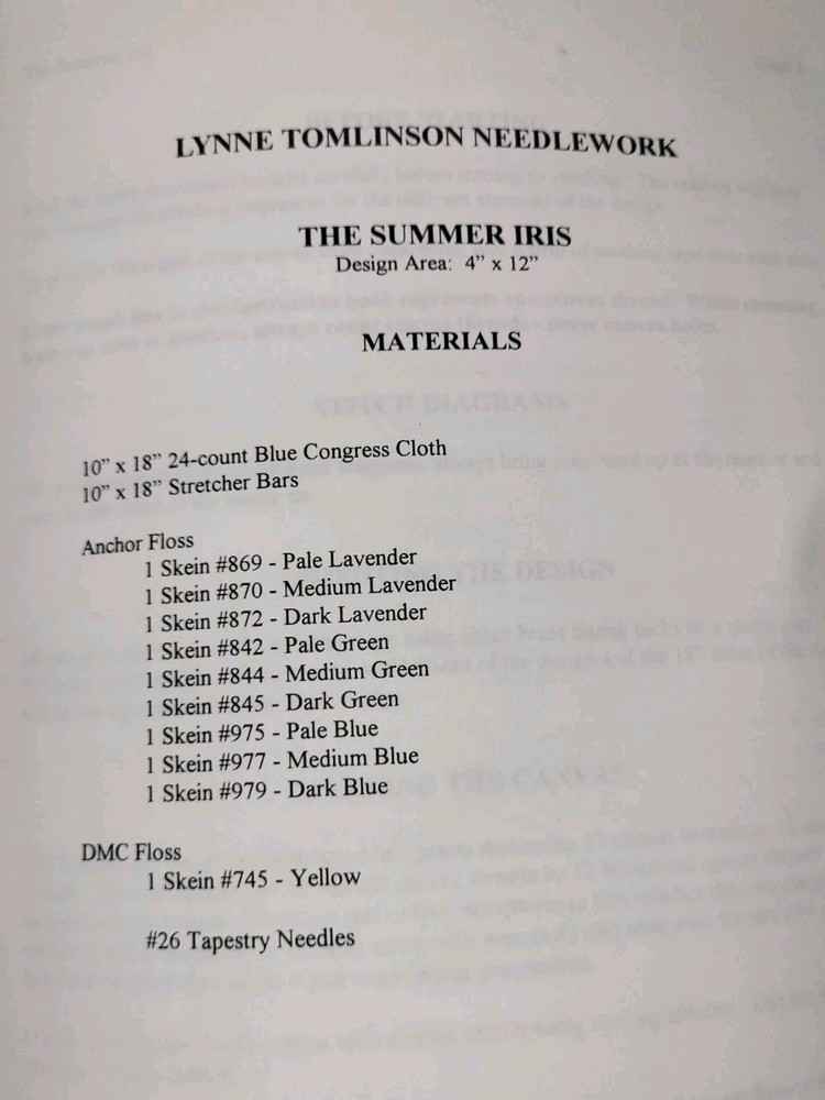 Lynne Tomlinson The Summer Iris Needlepoint Pattern Chart Graph Book