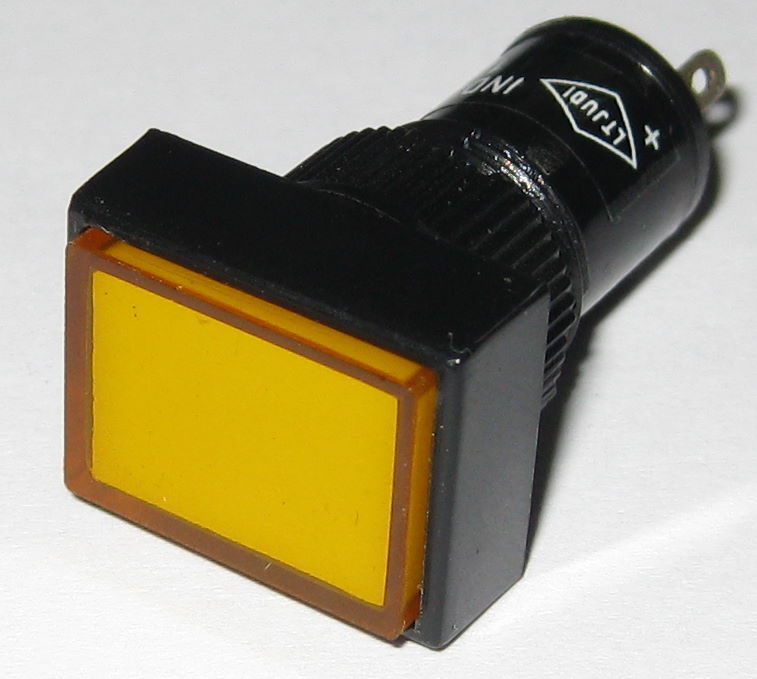 Panel Mount Rectangle LED Indicator - Amber - Plastic Case - 12 VDC - 12mm Mount