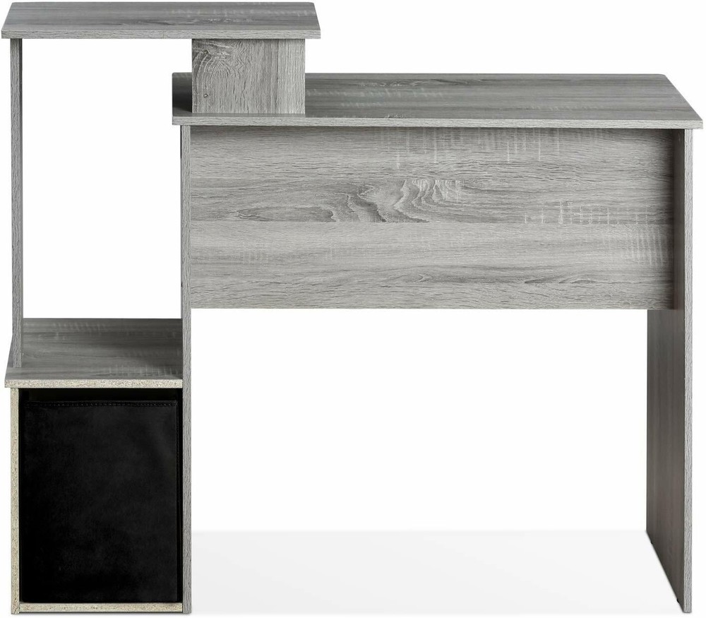 Gray Oak Finish Work Desk Storage Bin Laptop Computer Table Office Workstation