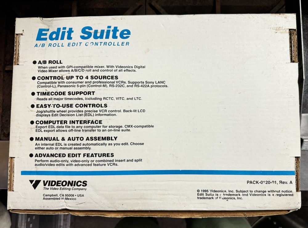 Videonics Edit Suite AB-1 NTSC A/B Roll Edit Controller Missing Power Adapter