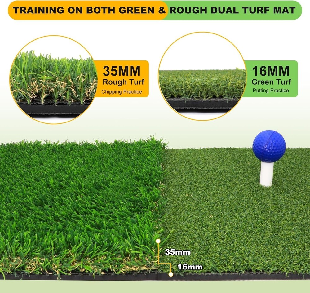 Foldable Golf Hitting Mat with 10mm EVA Base, Dual-Turf Golf Practice Mat fo...