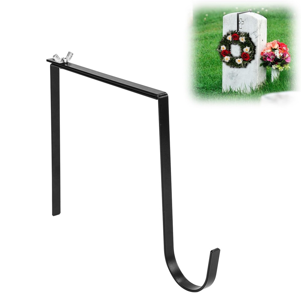 PEUTIER Headstone Wreath Hanger, Adjustable Gravestone Flower Medium, Black