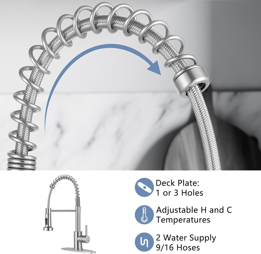 Kitchen Faucets with Pull Down Sprayer Brushed Nickel High Arc Single Handle ...