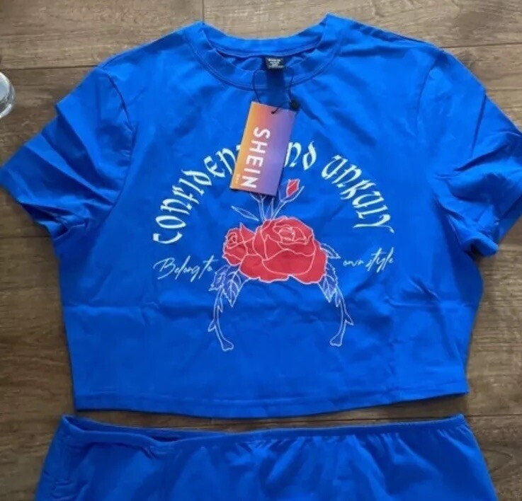 Shein blue side draw string Skirt And Top size oxl