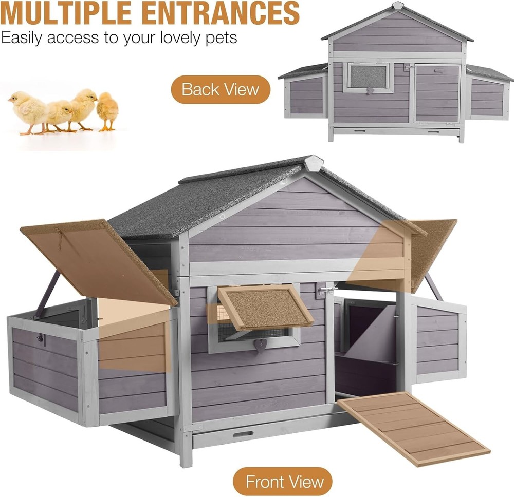 Large Chicken Coop for Outdoor- Poultry Cage with Two Nesting Boxes