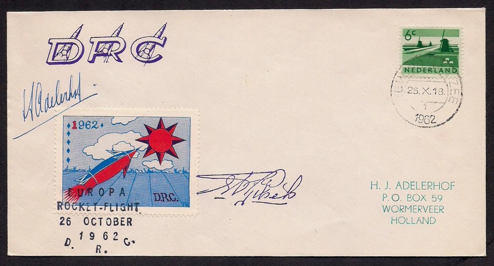1962 NETHERLANDS DRC rocket mail cover EZ 90C1