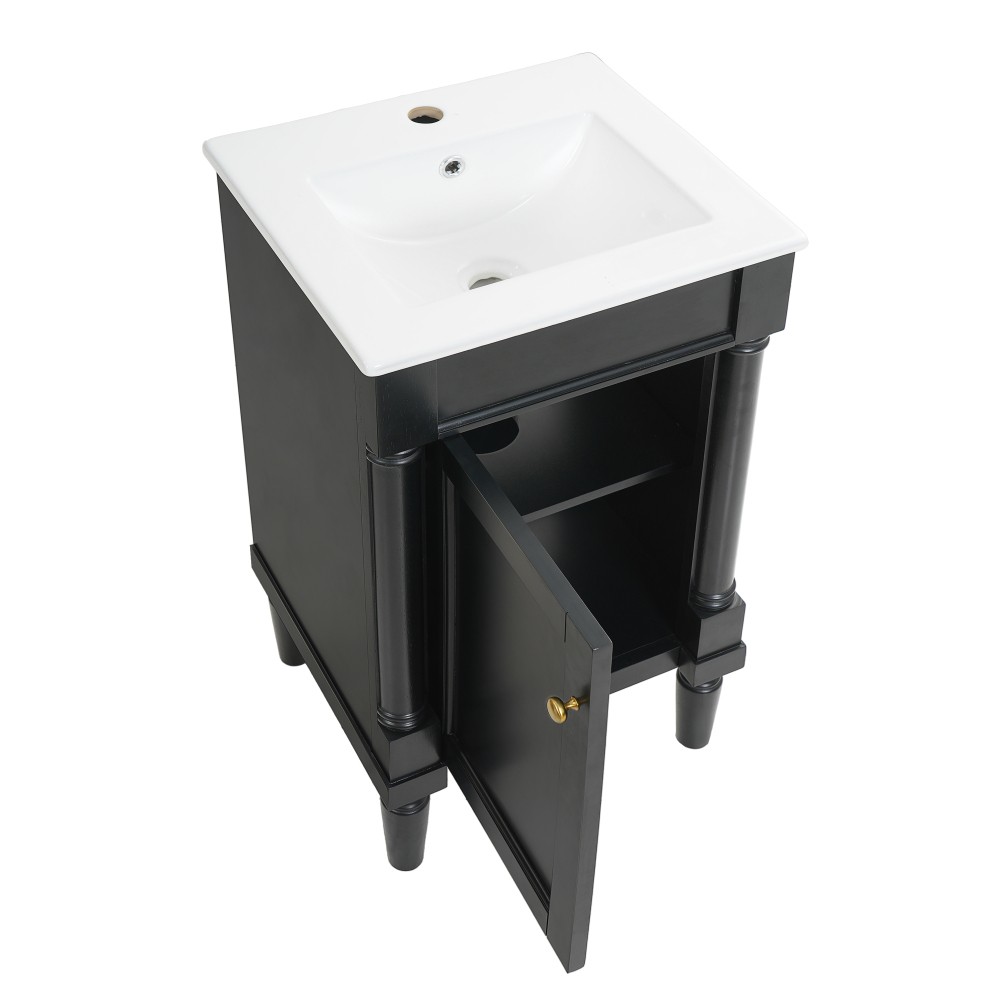 French Bathroom Vanity with Ceramic Sink & Soft-Closing Doors, Black