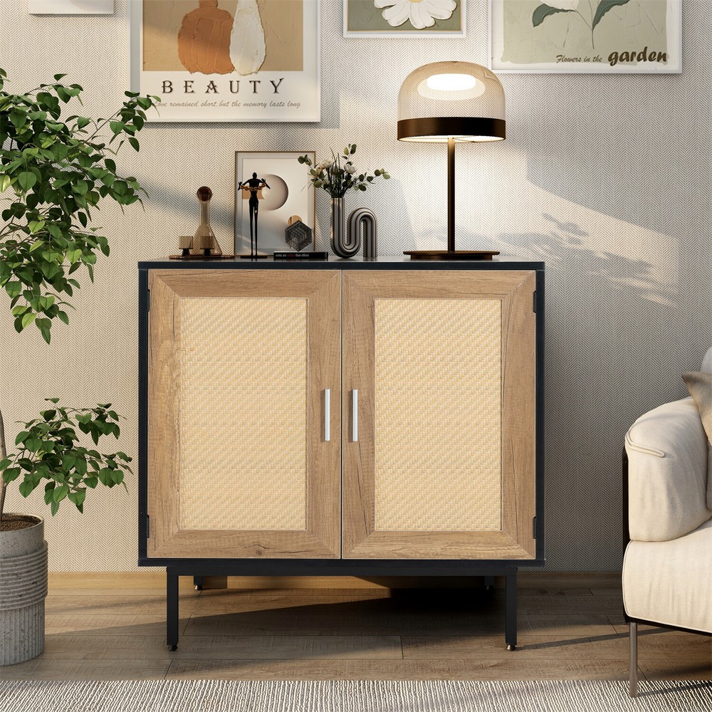 Rattan Cabinet Sideboard Buffet Storage Cabinets Accent Cupboards for Kitchen
