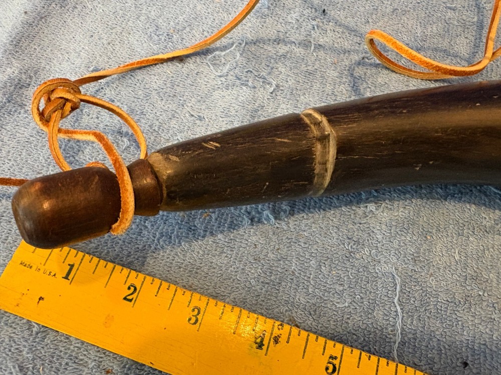 Vintage Muzzleloader Powder Horn with Leather Strap Wood Plug