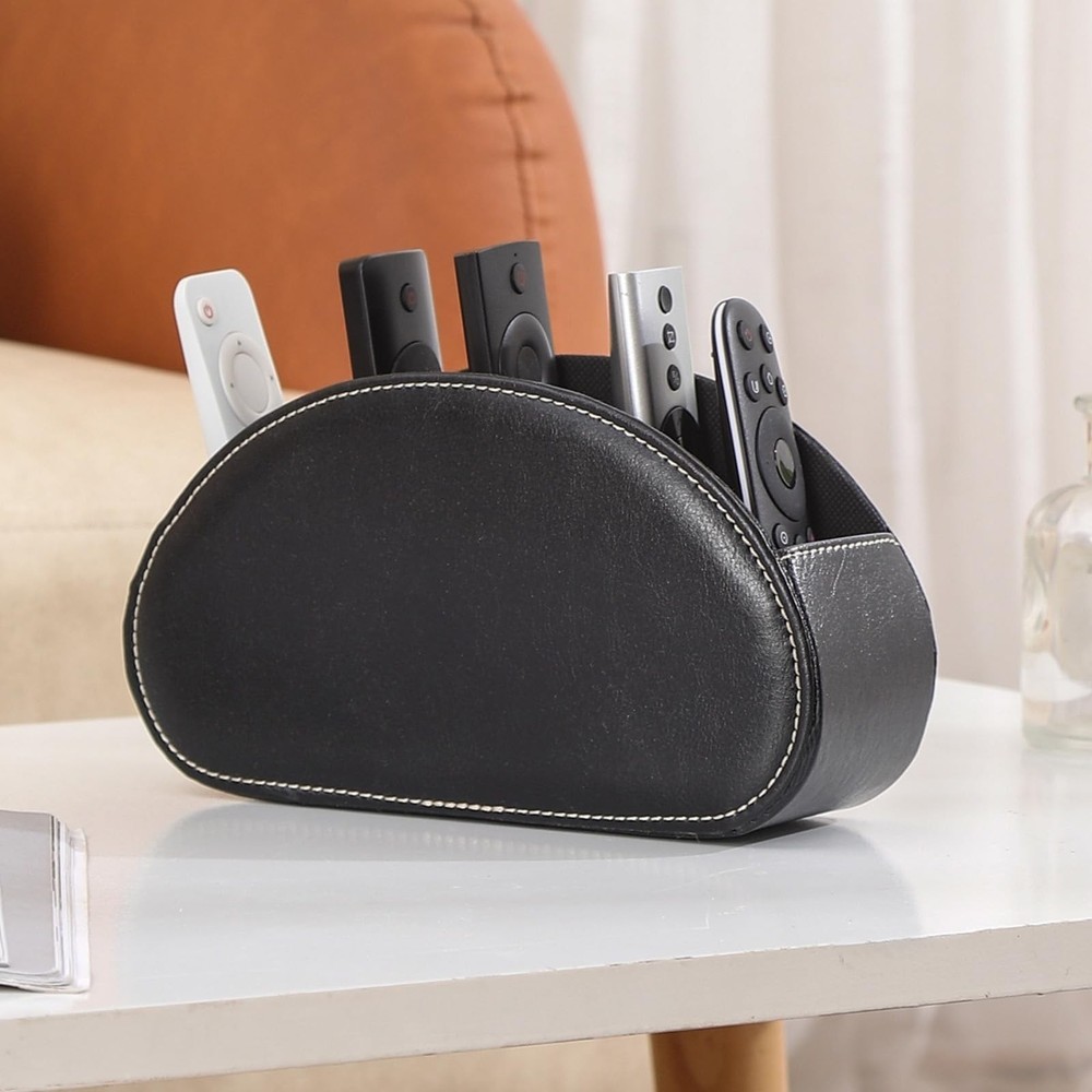 Remote Organizer, PU Leather Remote Control Holder for Bed with 5 Compartment...