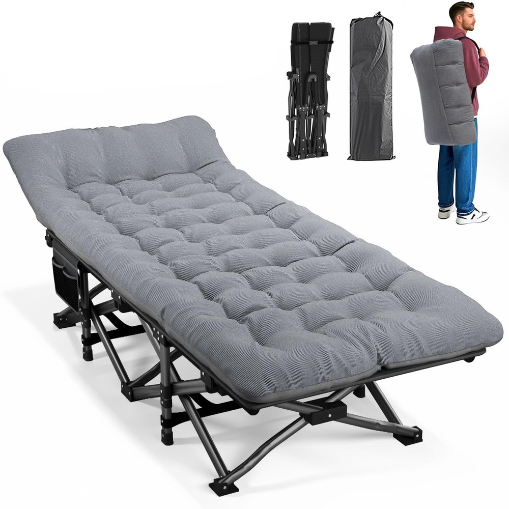 Camping Cot for Adults with Cushion Comfortable, Portable Folding Bed for Sle...