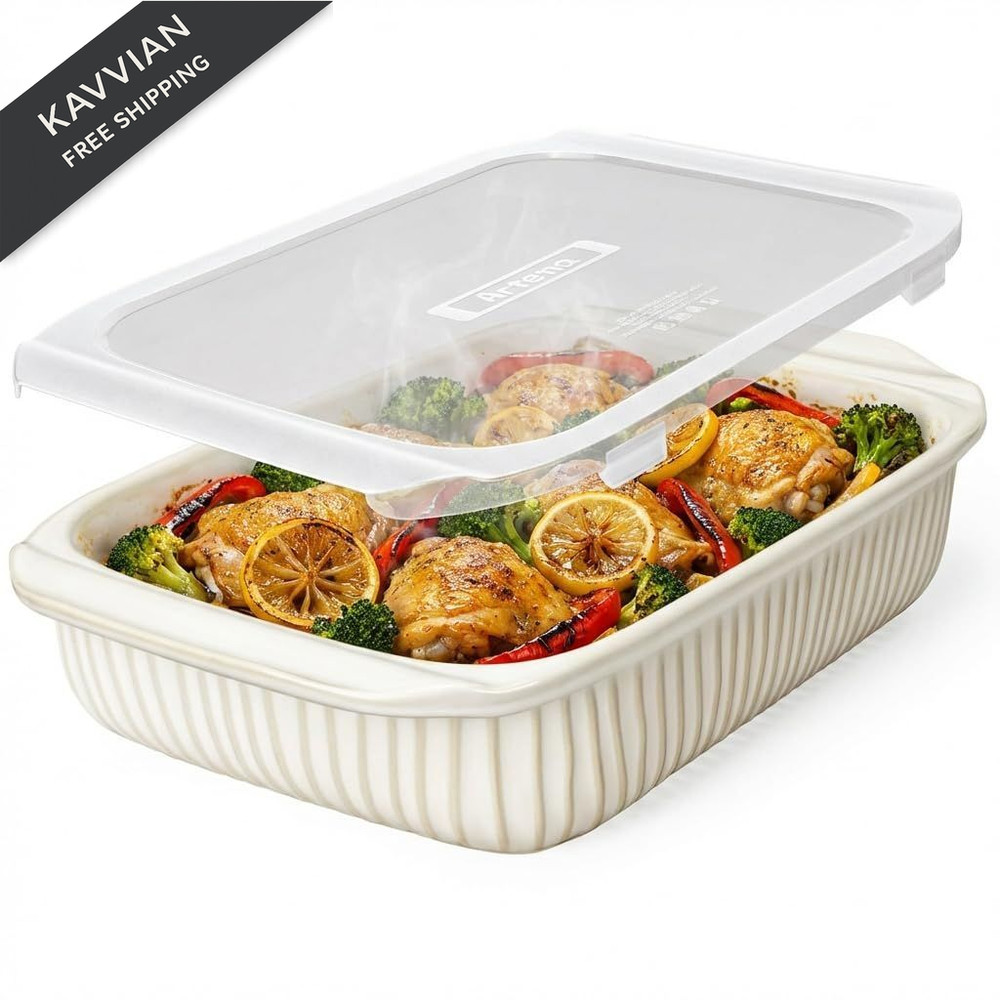 5.1QT (Baking Dish With Lids) (White), White - - Baking Lids