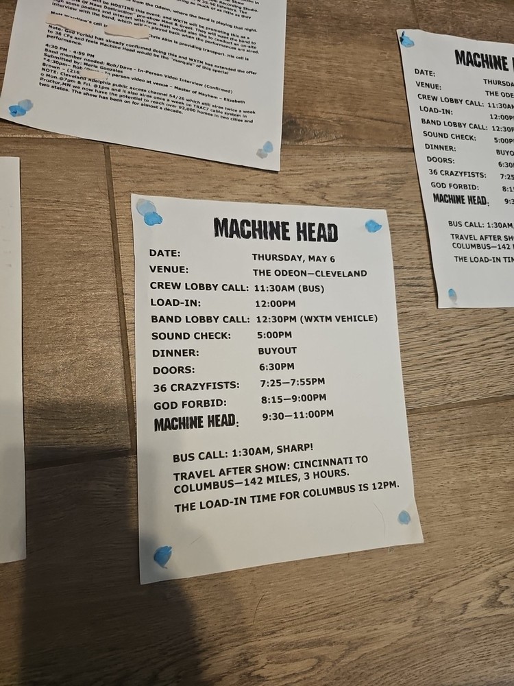 Machine Head Set List Press Sheet 2004 Cleveland May 6th Rare Original Weapons