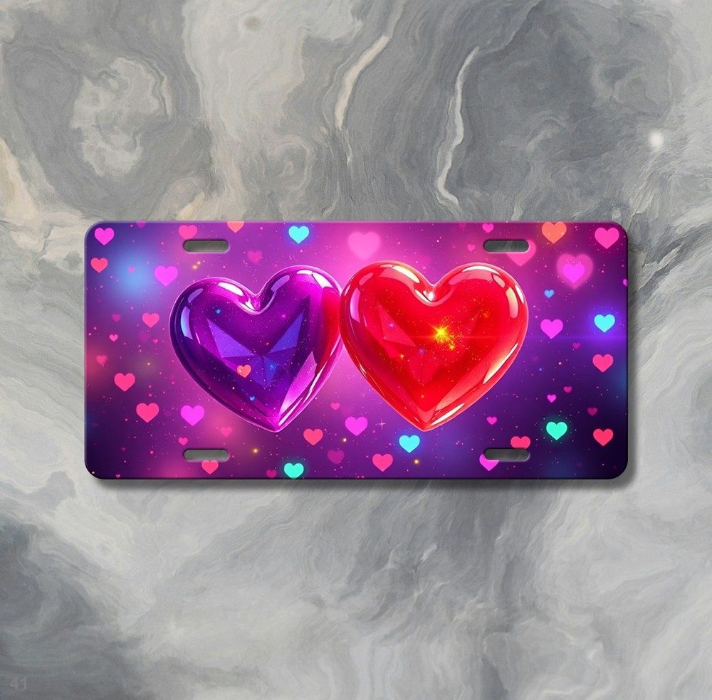 Bright Hearts License Plate Optional Text Auto Tag Birthday Gift