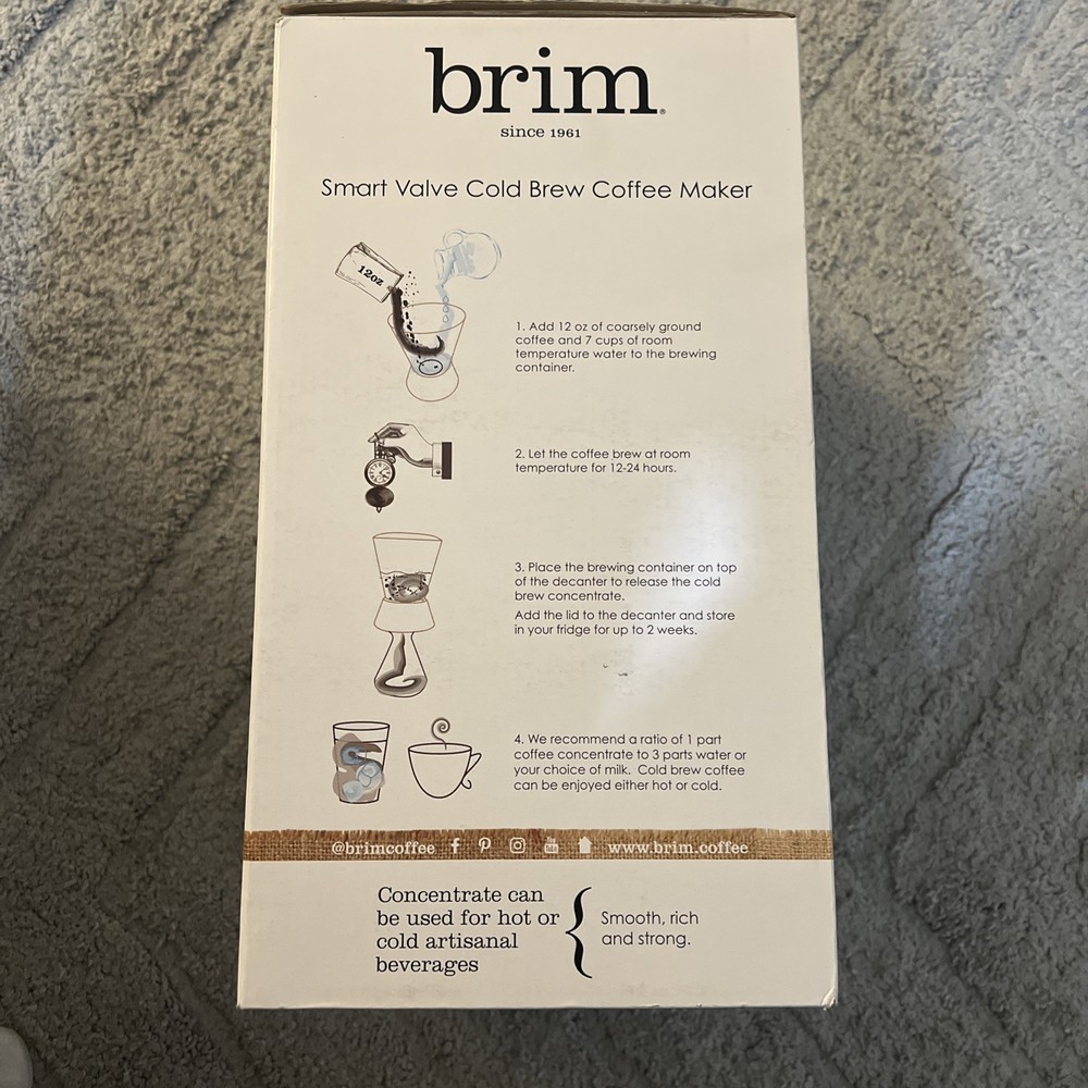 Brim Smart Valve Cold Brew Coffee Maker Model Number 62869