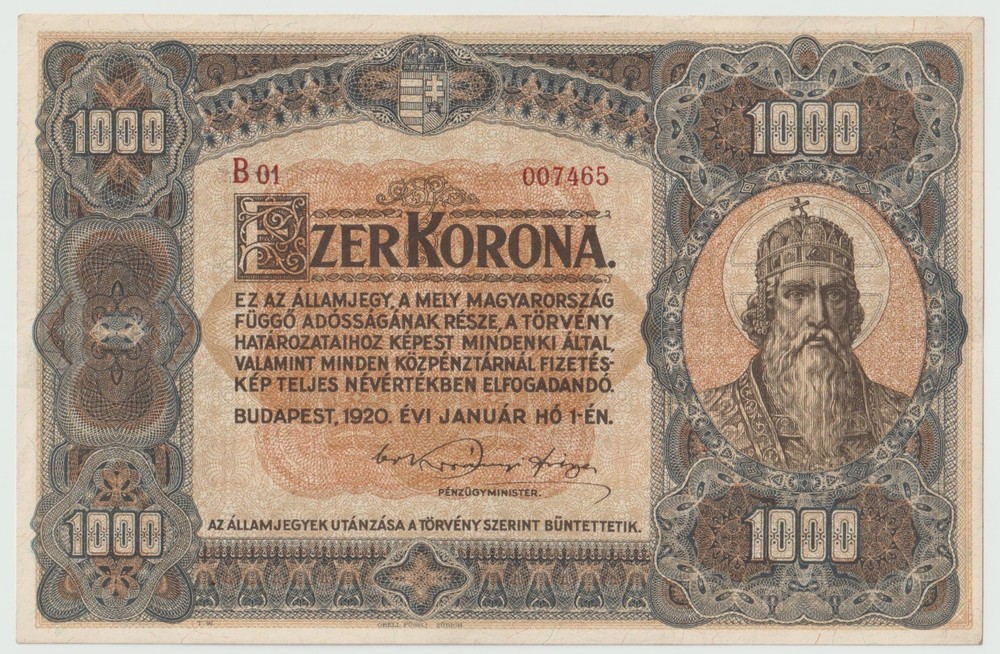 1920 1000-korona banknote, UNC