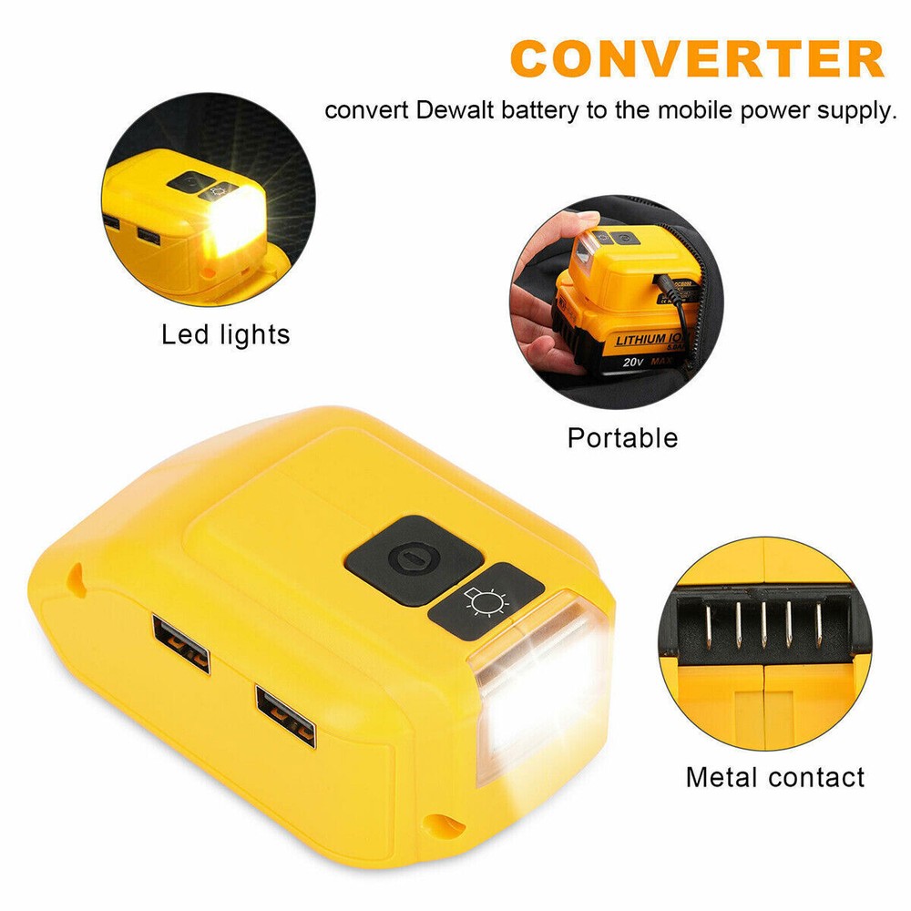 Power Source Lithium Battery Charger 2 USB Adapter For Dewalt 20V/18V DCB090