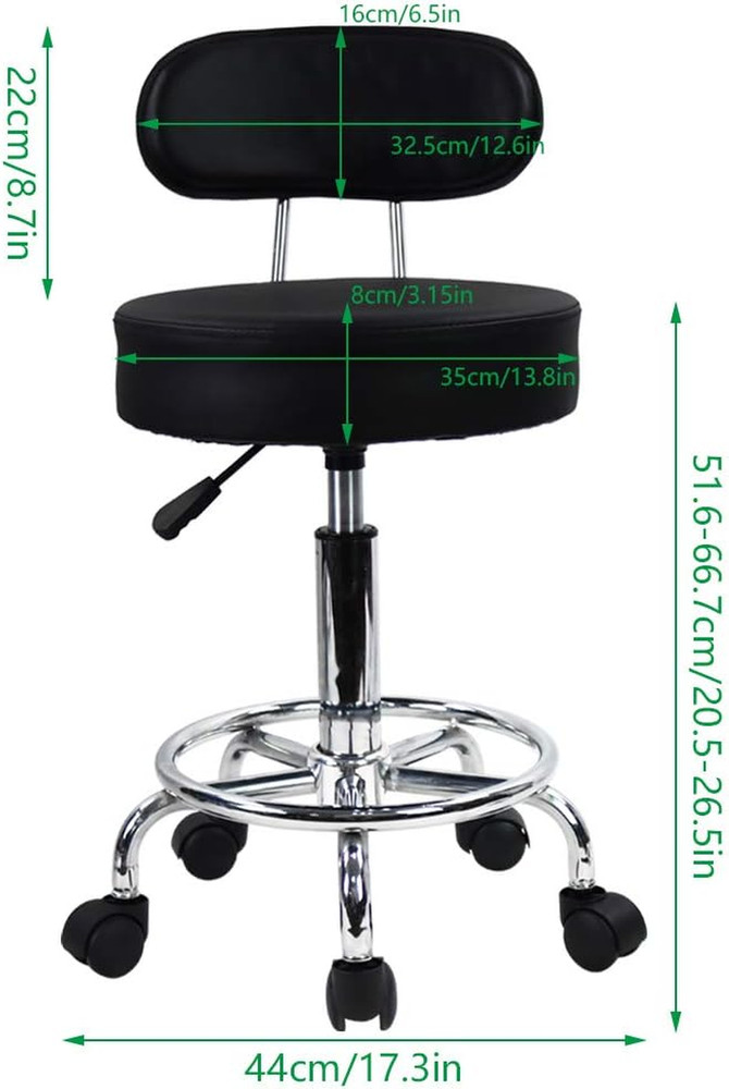 PU Leather Rolling Stool Mid-Back with Footrest Height Adjustable Office Compute