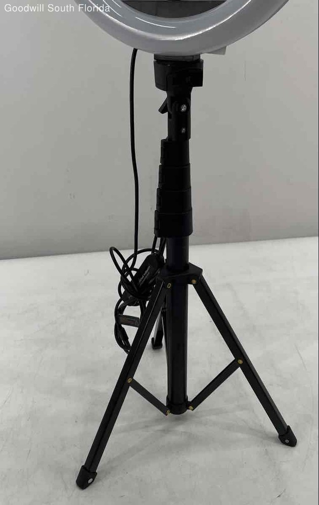 LED Black Adjustable Tripod Camera Ring Light With Accessories Not Tested