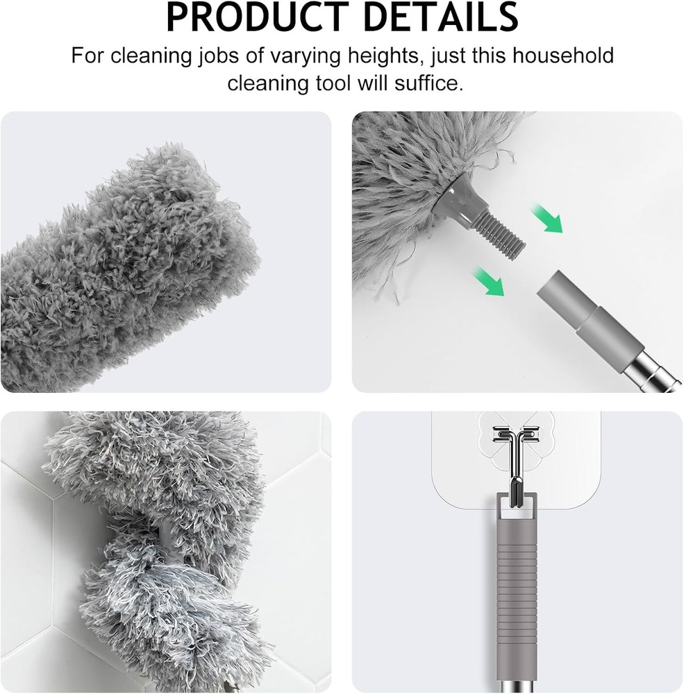 Washable Extra-Long Duster with Electrostatic Microfiber Head for High Dusting