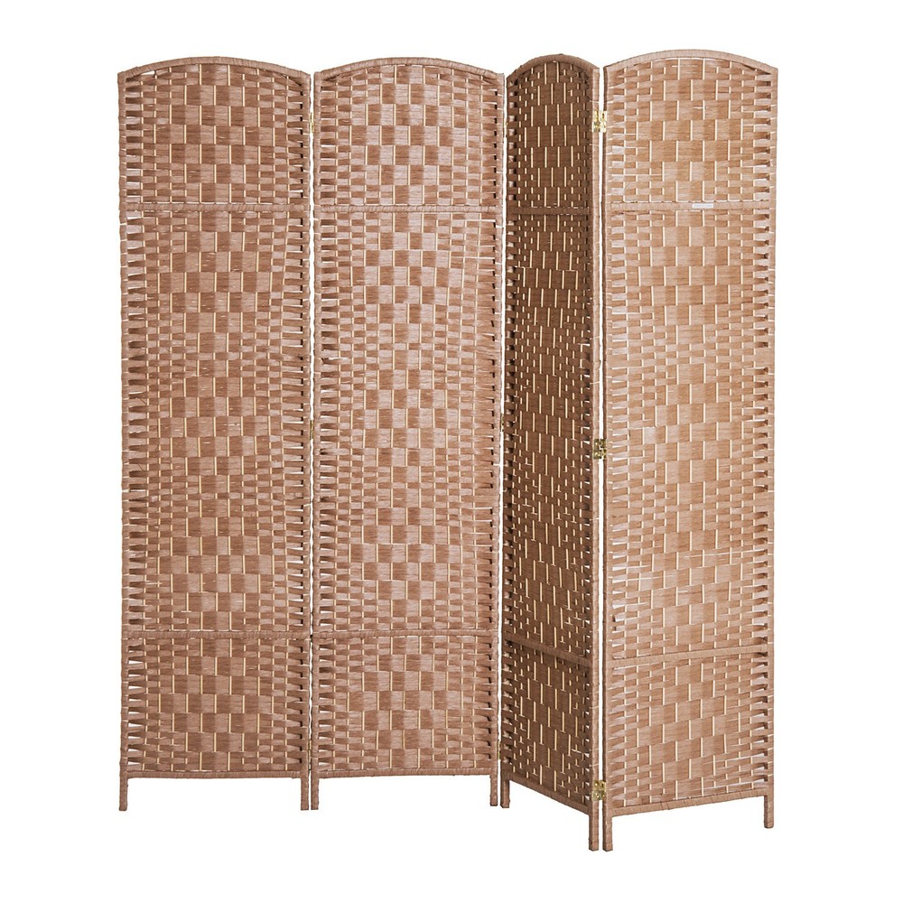 6ft Tall 4-Panel Wicker Weave Room Divider Folding Privacy Screen Wall Partition