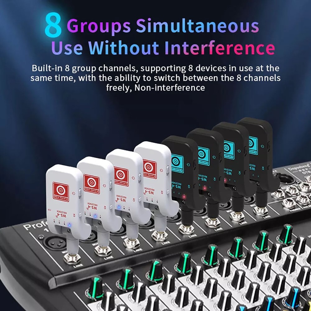 8 Channels 2.4G Wireless Guitar System Rechargeable Transmitter Receiver