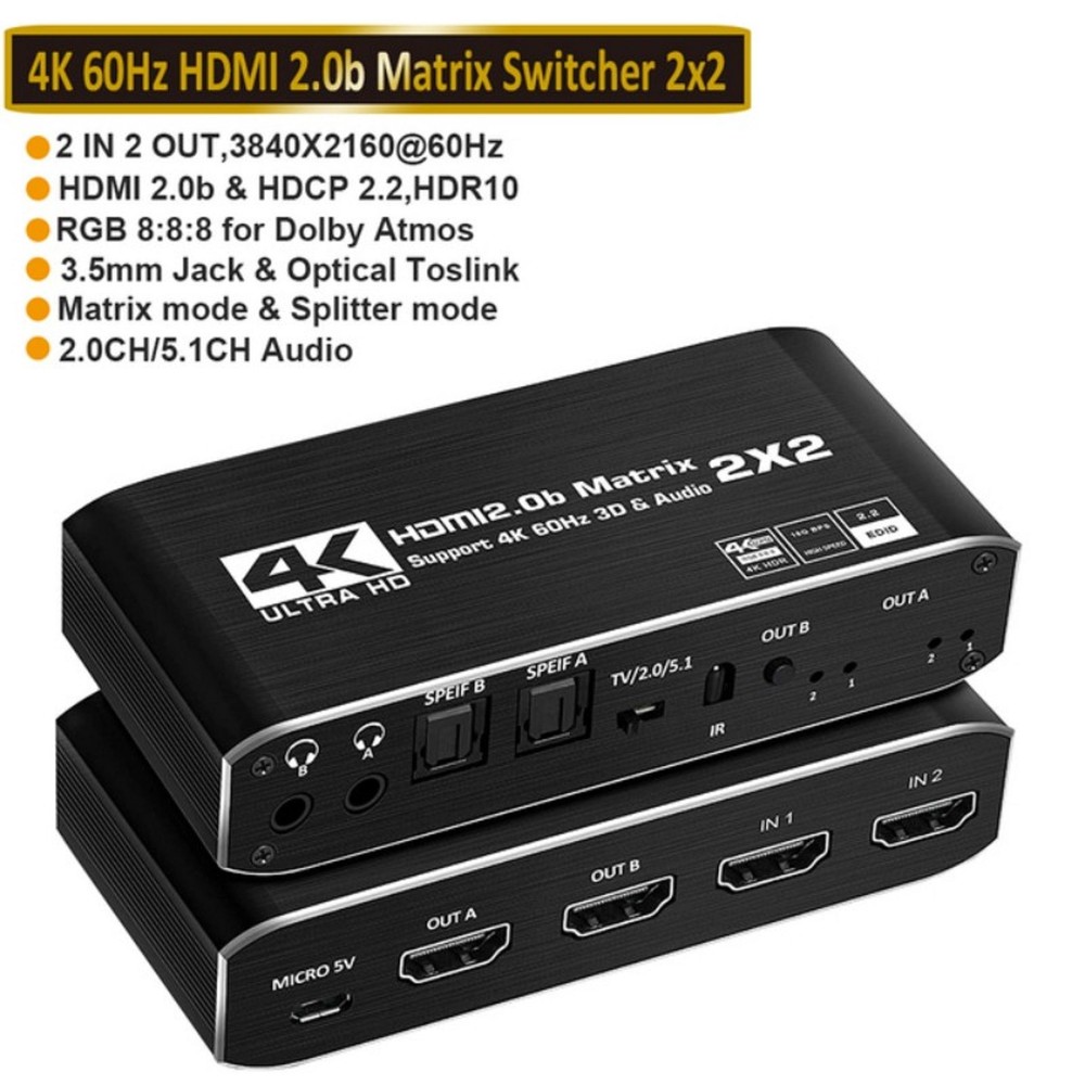 2 in 2 out 4K HDMI Matrix Switch 2x2 Full HD 1080P Video Processor Adapter E