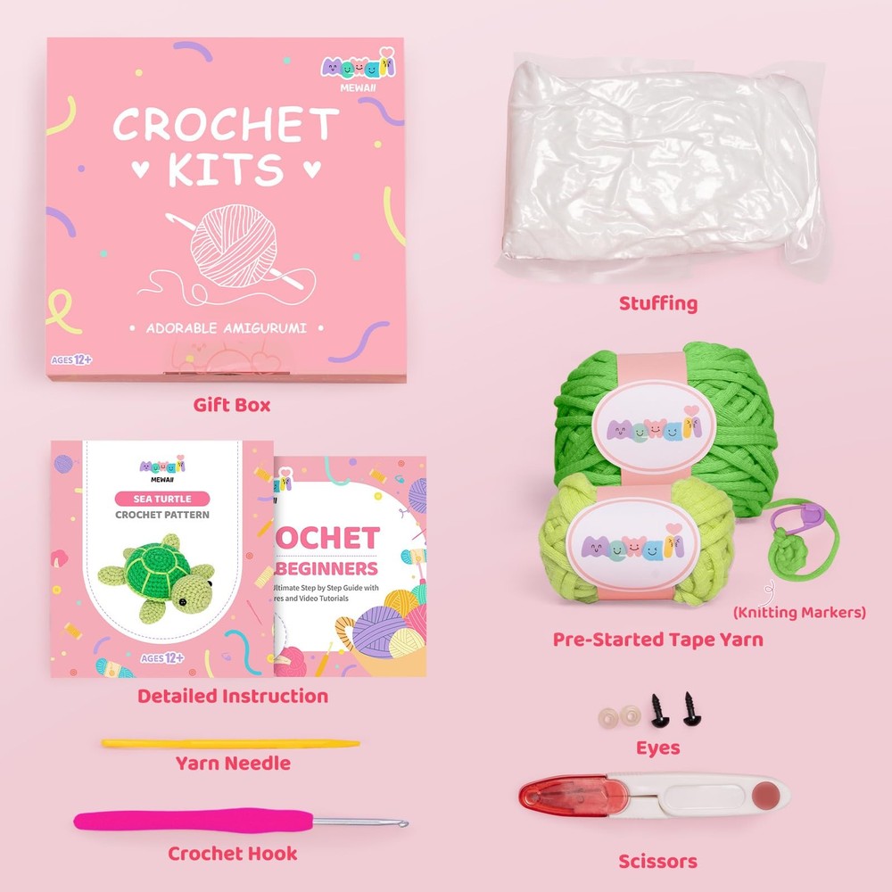 Crochet Kit for Beginners Level 1 with 40% Extra Eco-Friendly Pre-Started Eas...