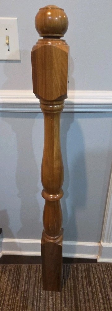 Vintage Wood Newel Post Stair Baluster 48" Tall 3.75" Base Solid Oak