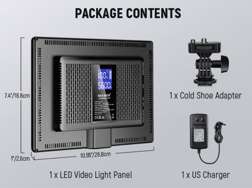 (TWO) NEEWER 192 LED Video Light Panel Bi-Color Dimmable 20W Studio Light