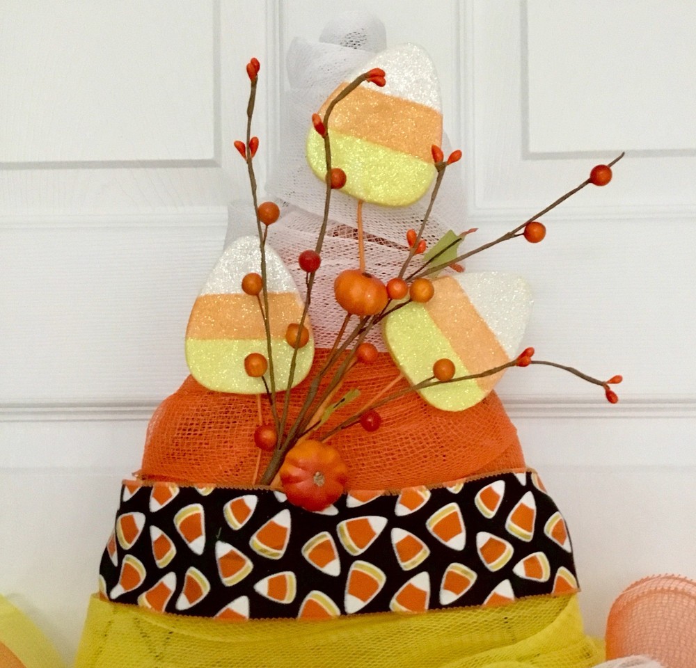 Halloween Candy Corn Witch Hat Deco Mesh Wreath Or Wall Decor