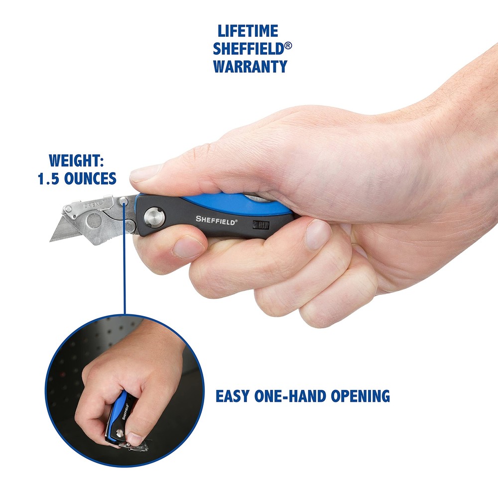 Sheffield 12125 Mini Folding Utility Knife Includes 6 Mini Blades Lightweight