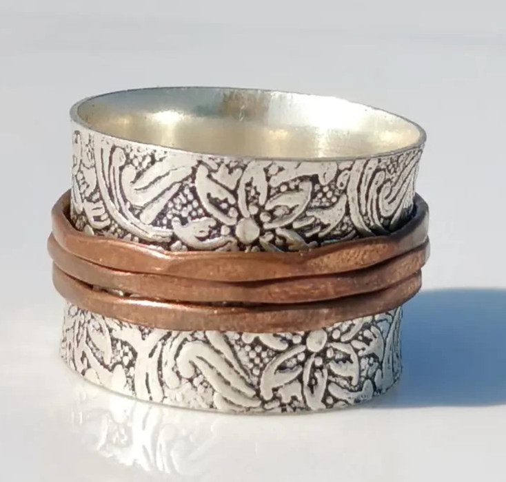 Solid Copper 925 Silver Minimalist Healing Handmade Unisex Spinner Ring