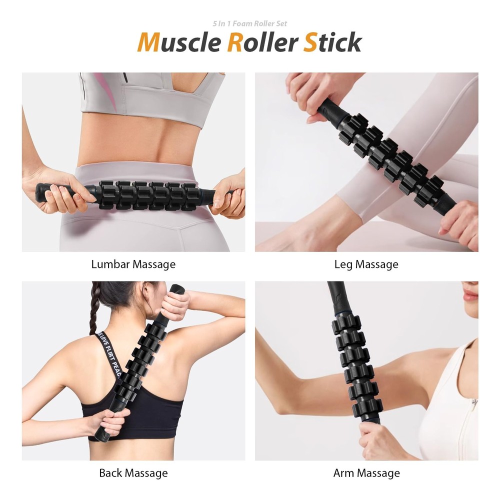 5 in1 Foam Roller Set, Trigger Point Foam Roller, Massage Roller Stick, Massa...