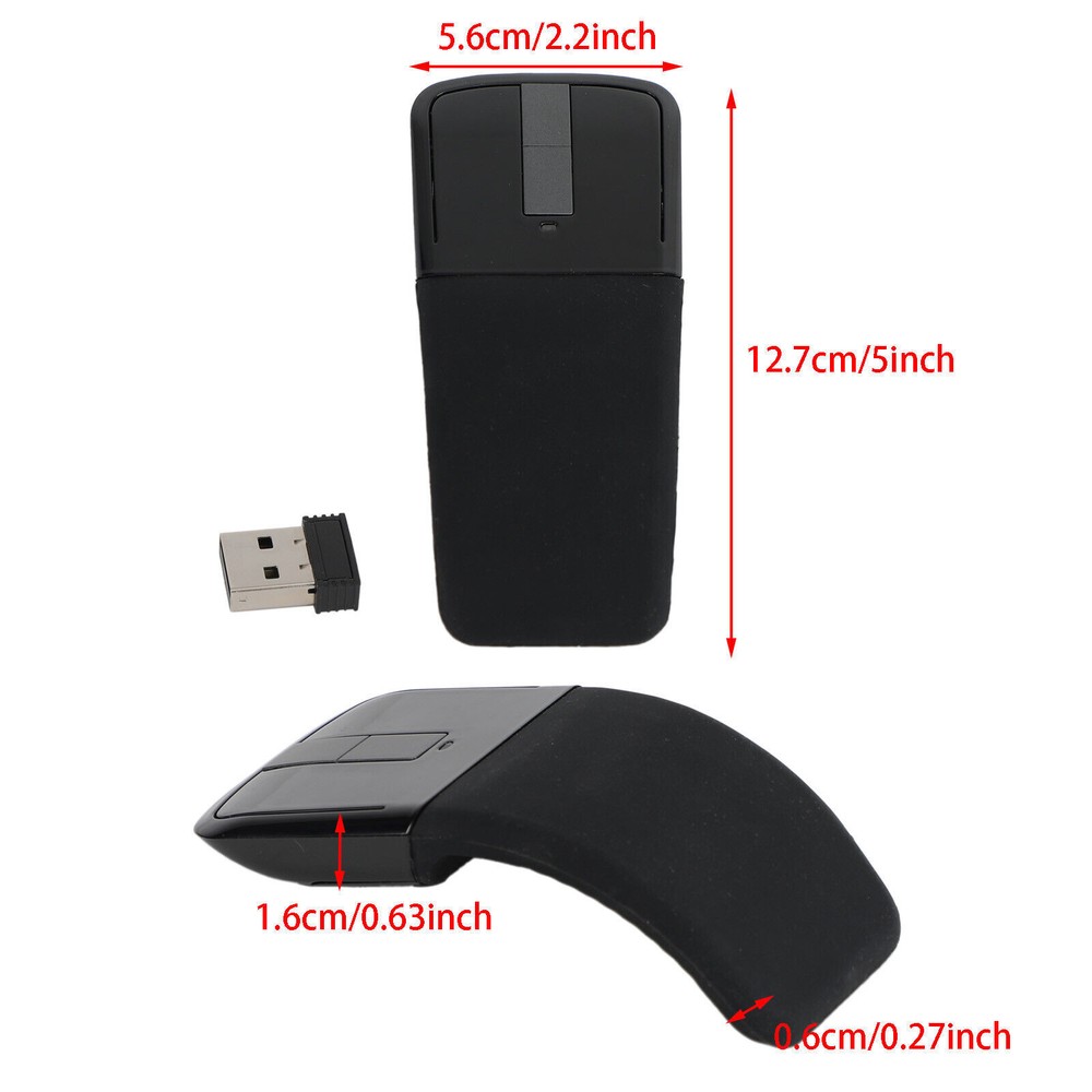 2.4GHz Foldable Arc Touch Wireless Mouse Optical Mice With USB Receiver Black
